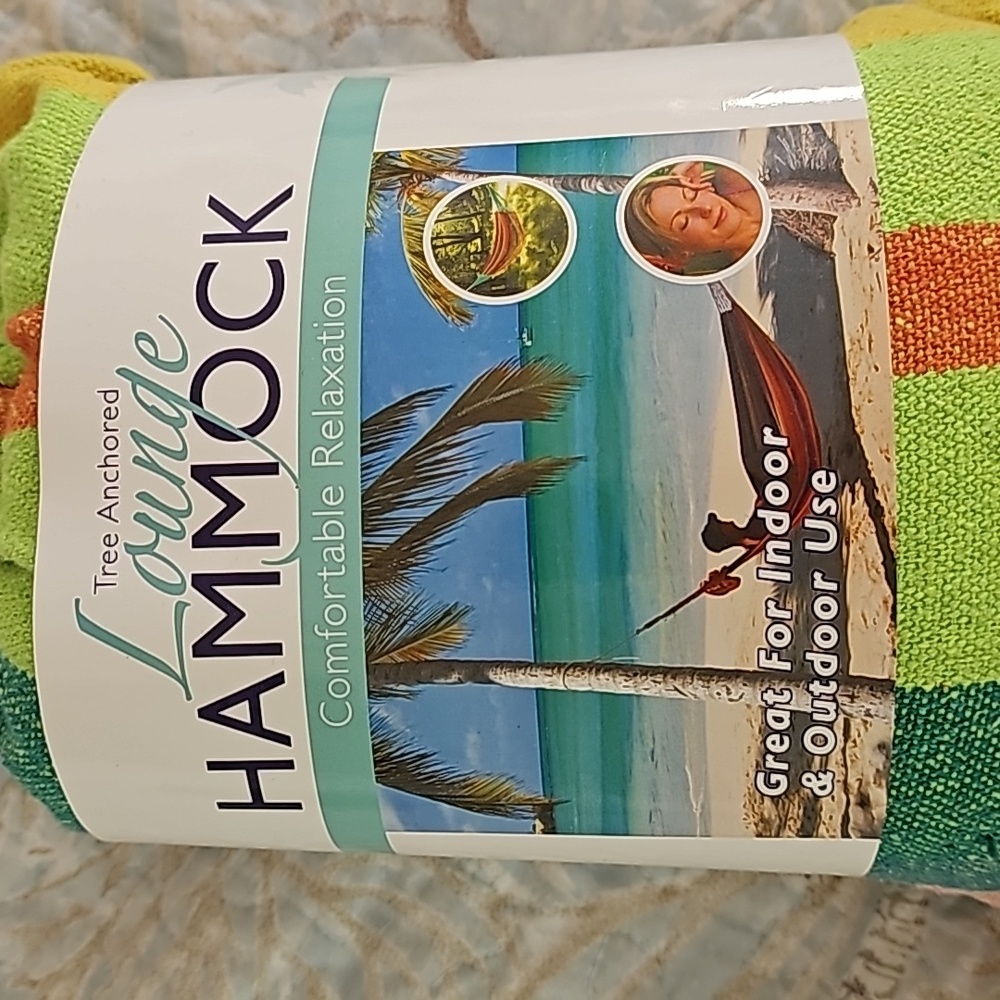 Hammock,  tree anchored, 32"x78", NWT, green orange yellow stripes